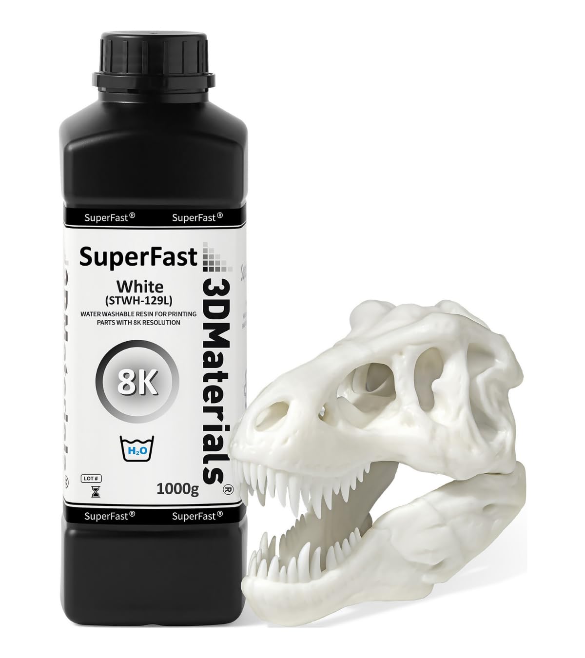 SuperFast 8K 3D Printer Resin Water Washable, 50um Print in 0.5 sec, Made in Korea by 3DMaterials (1000g, White) 3DMaterials