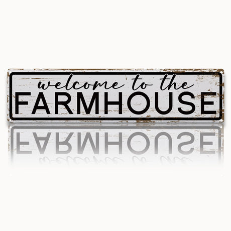 Rustic Farmhouse Sign, Metal Signs, Welcome to the Farmhouse, Retro Metal Tin Signs, Welcome Sign for Front Door Porch Decor, Farm Decor 15.8x4 Inch ZkleoDru