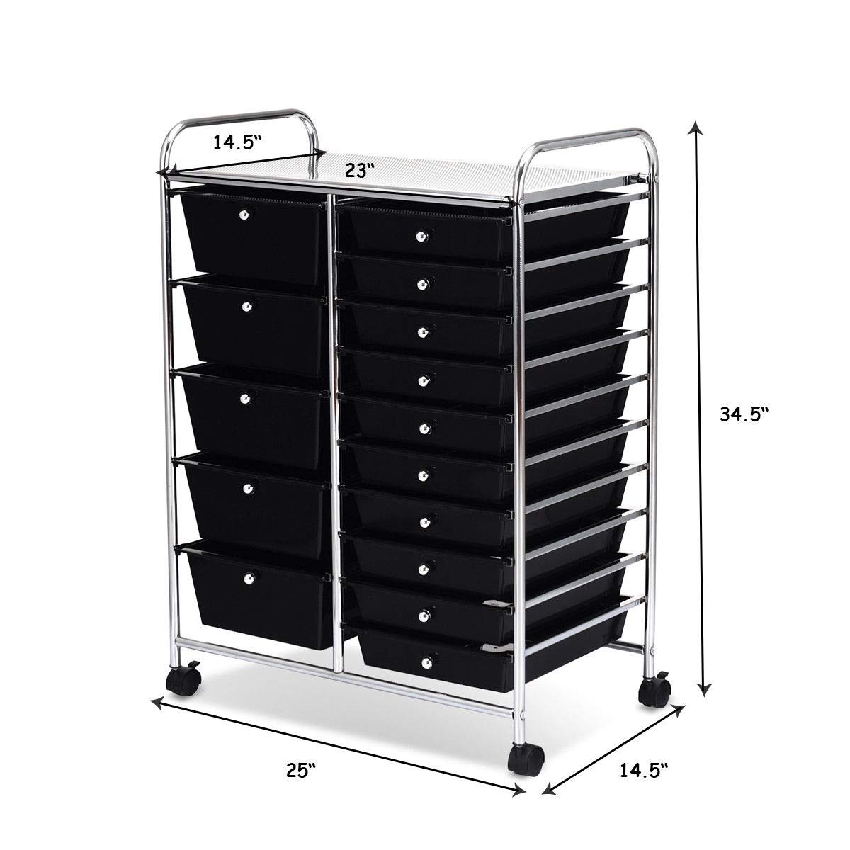 15 Drawer Rolling Storage Cart, Mobile Utility Cart with Lockable Wheels, Drawers, Multipurpose Organizer Cart for Home, Office, School, Black COSTWAY