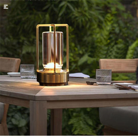 Portable Metal Table Lamp for Indoor/Outdoor ,Rechargeable Cordless LED Lamp, 3-Colour Infinitely Dimming Battery Powered Small Desk Lamp, Restaurant/Bedroom/Bar/Coffee Shop/Camping Light (Gold) HAPYGI
