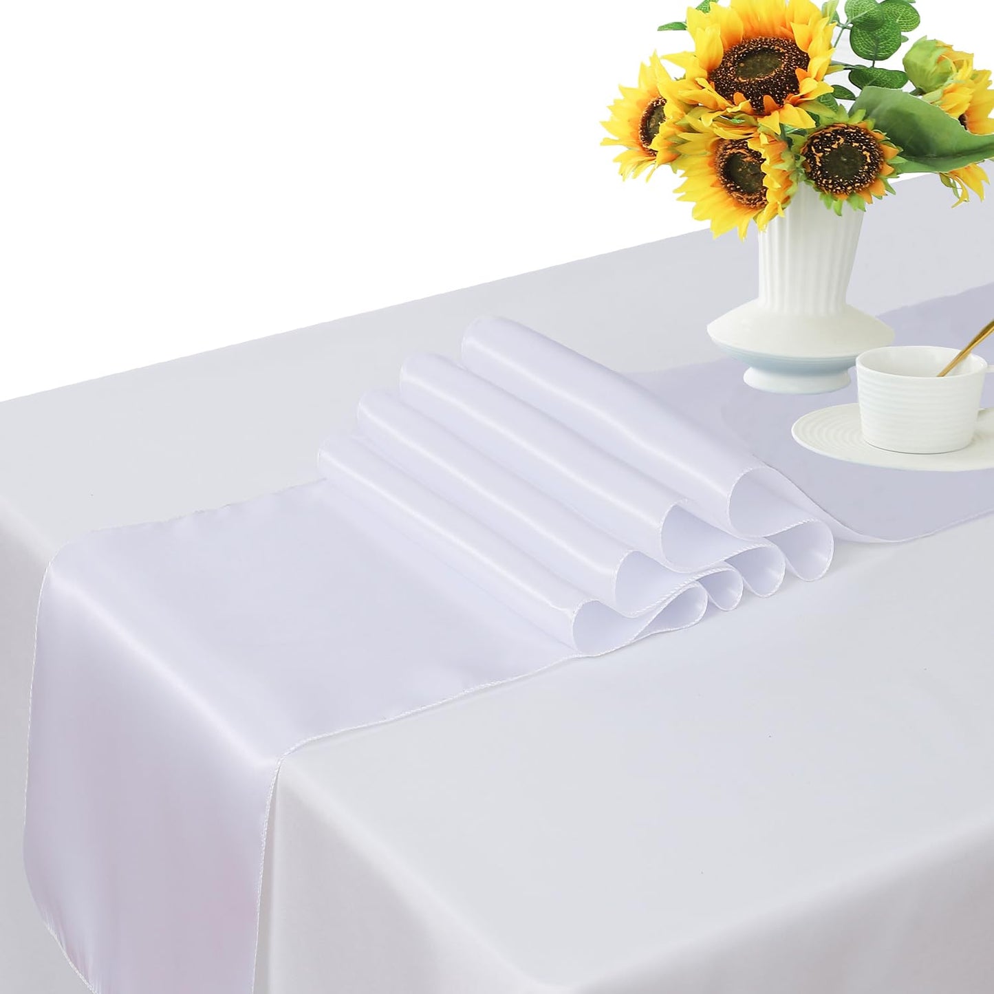 WENSINL White Table Runner 10 Pack - Satin Table Runners 12 x 108 Inches Long for Wedding Parties Birthday Meeting Events Decorations