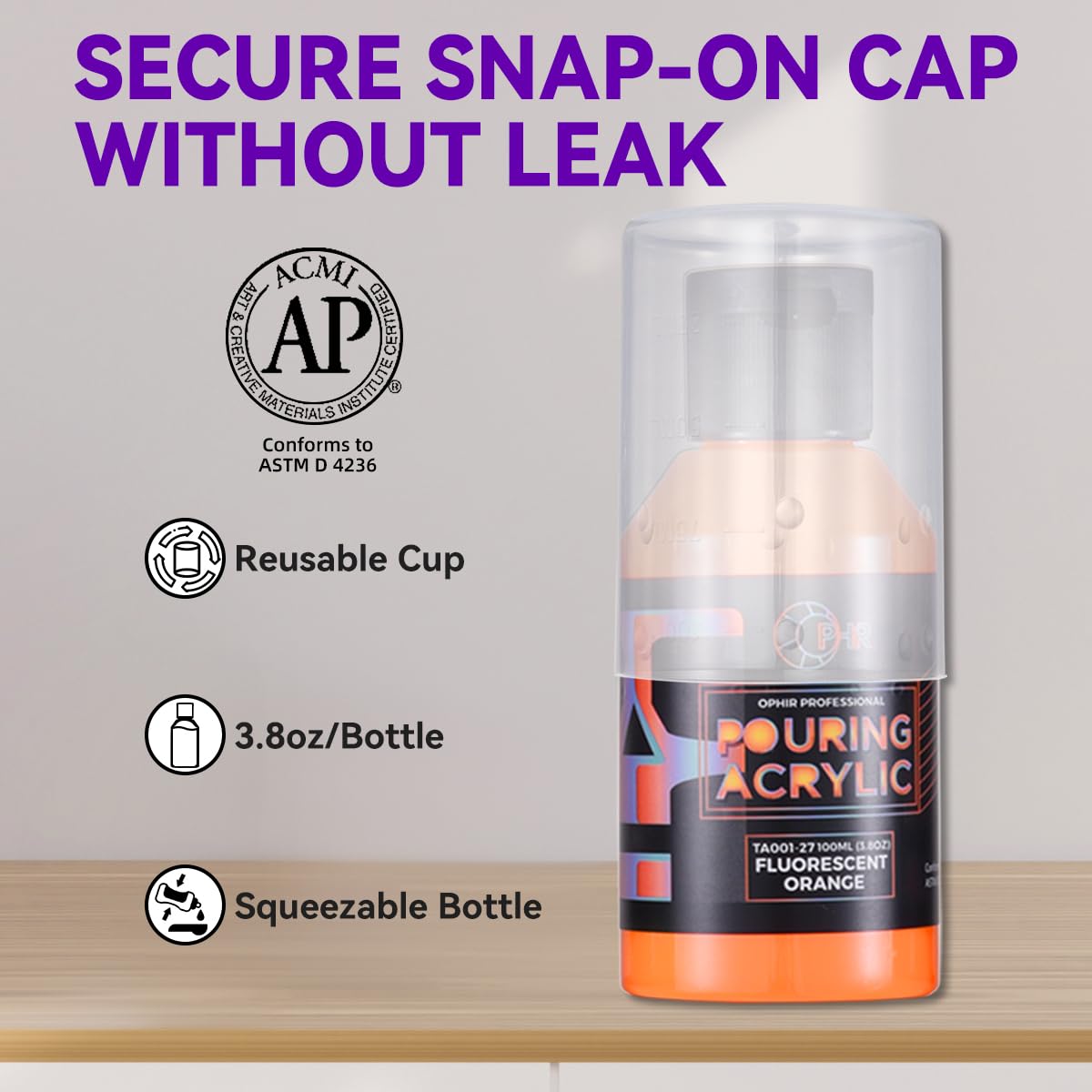 OPHIR Premixed Acrylic Pouring Paint Set, 3.8OZ/Bottle, High Flow Water-Based Pour Paint Supplies for Pouring on Canvas, Wood, Rocks, Light Blue, Fluorescent Pink Yellow Green Orange Purple, 6 Colors OPHIR