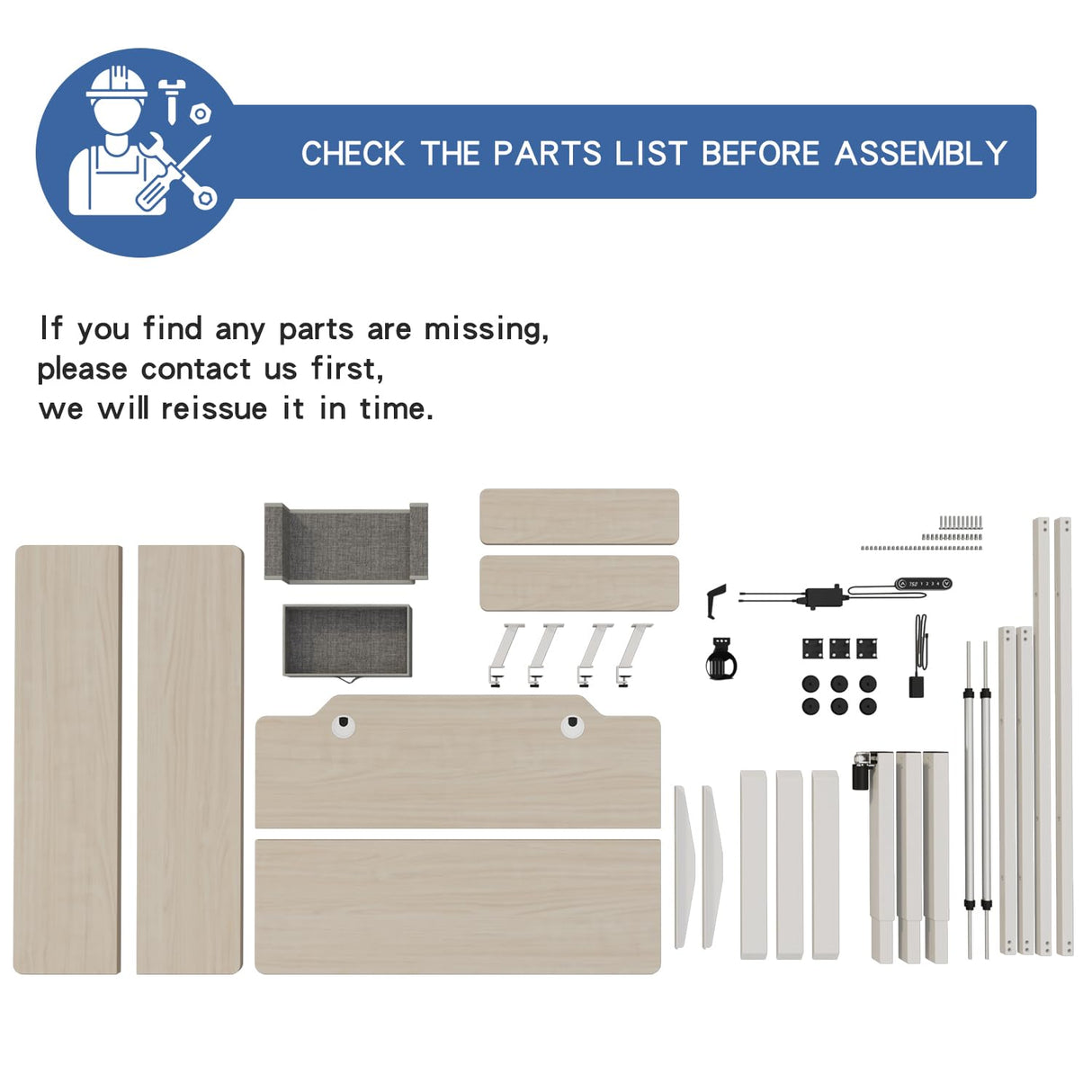 bilbil L Shaped Electric Standing Desk with Drawer, 62x47 Inches Adjustable Height Sit Stand Up Desk with Storage Shelf, Pale Pearwood Top/White Frame bilbil