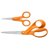 Fiskars Original Orange Handled Scissors 2-Piece Set, 5" Micro Tip and 8" Stainless Steel Scissors, Paper and Fabric Supplies for Office and Arts and Crafts Set, Orange Fiskars