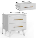 Aiho Nightstand, Bedside Table with Metal Handles, Modern Wood Night Stand 2 Drawer Dresser for Bedroom, White Nightstand Aiho