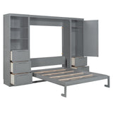 Harper & Bright Designs Queen Size Murphy Bed with Closet, Wall Bed with Drawers and Shelves, Gray Harper & Bright Designs