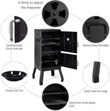 Giantex Outdoor Smoker with Double Doors, 2 Detachable Grill Netting Smoking Racks, Charcoal Pan & Water Pan, 4 Air Vents, Thermometer, Vertical Charcoal Smoker for Barbecue Camping Backyard Grill Giantex