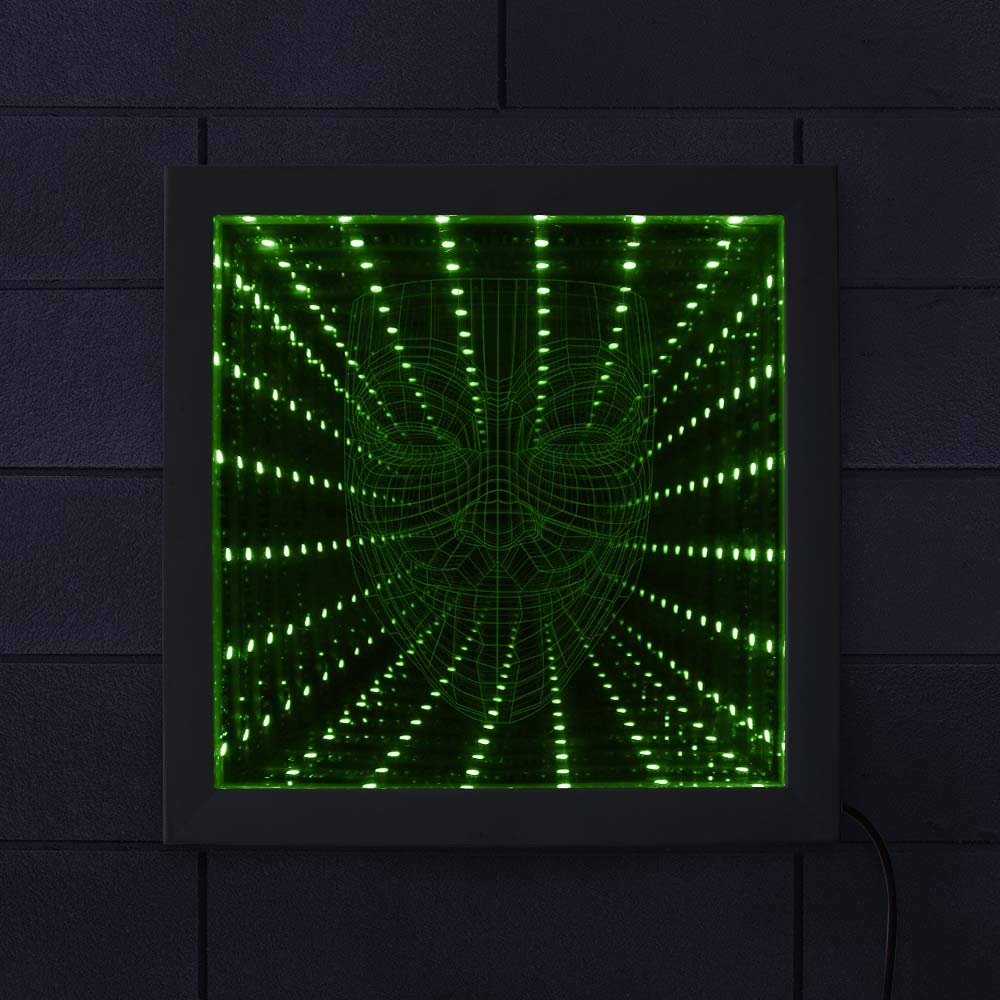 The Geeky Days Anonymous Guy Fawkes Mask 3D Stunning Optical Illusion Wood Frame V for Vendetta LED RGB Infinity Mirror Never Ending Tunnel Light The Geeky Days