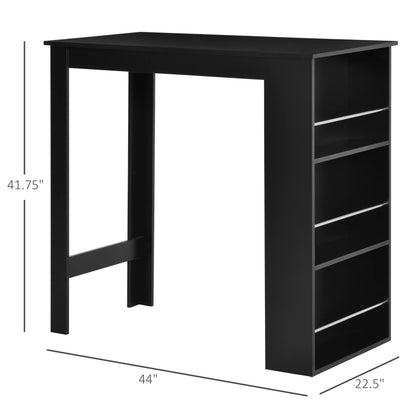 HOMCOM Stylish Black Bar Table with 3-Tier Storage Shelves for Kitchen and Dining Spaces