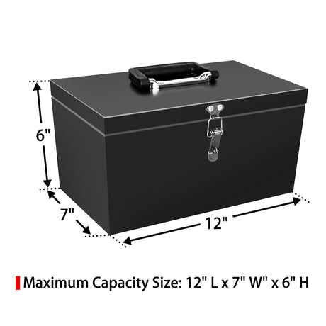 Peastorm Small Steel Metal Tool Box, Lockable Storage Box for Storing Valuable Items, Office Documents, Garage Tools (12" Black) peastorm