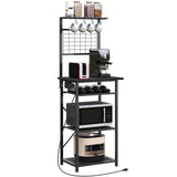 MAHANCRIS Bakers Rack with Power Outlet, Coffee Bar Station with Wine Rack, Bakers Racks for Small Spaces, Microwave Stand for Kitchen, Black BRBK23E01 MAHANCRIS