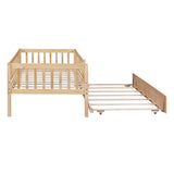Harper & Bright Designs Twin Daybed with Trundle, Wood Twin Trundle Bed Frame with Fence Rails,Montessori Twin Bed for Kids Girls Boys Bedroom,Guest Room,Living Room,No Box Spring Needed,Natural Harper & Bright Designs