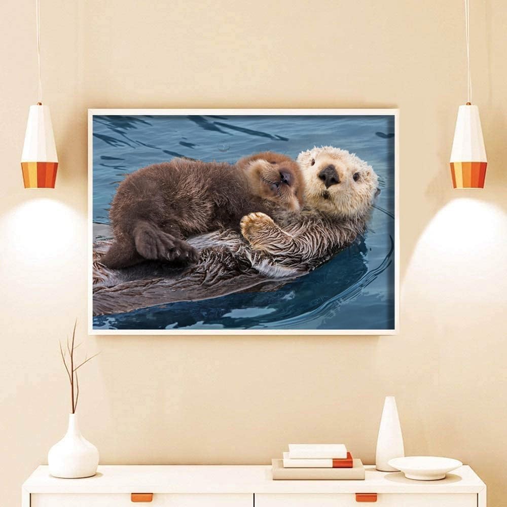 Diamond Art Painting Wildlife Animal Wall Decor Sea Otter & Pup Baby (4) Kit for Adults Full Drill Diamond Art Painting by Number Kits Gem Art Wall Home Decor(15.8 x11.8inch) WoodArtSupply