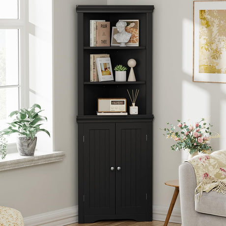 YESHOMY Corner Cabinet,Storage Cupboard with Doors,Tall Storage Cabinet with Adjustable Shelves, for Living Room,Bathroom,Kitchen,Dark Black YESHOMY