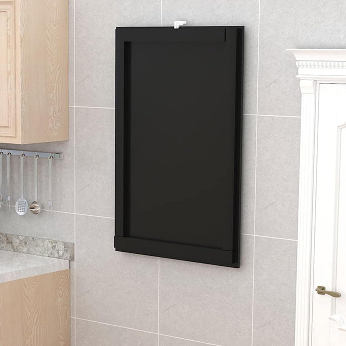 HZLCMPY Wall Mounted Folding Table, Flip-up Dining Table Wood Drop-Leaf Desk with Support Legs, L29 x W17.7 x H29.5 Inch, Kitchen Laundry Room Restaurant Office Wall Table (Black) HZLCMPY