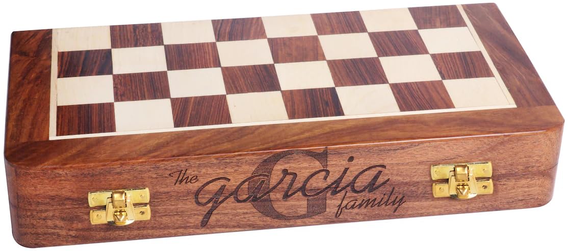 Personalized Wooden Foldable Magnetic Chess Set with 2 Extra Queen | Chessmen Storage Slots, Beginner Chess Set for Adults (Personalized, 10 inches) The Maryam Crafts