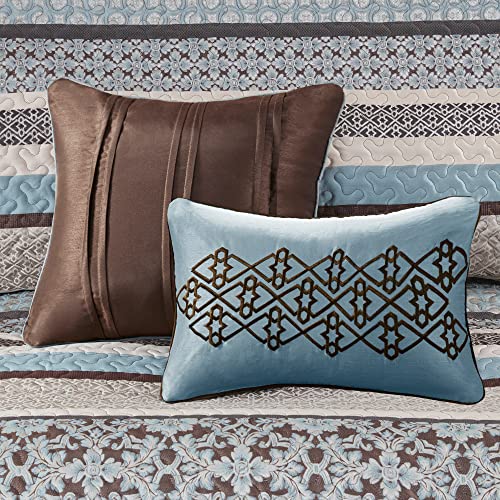 Madison Park Princeton Reversible Quilted Bedspread Set, Solid Reverse Summer Breathable, Lightweight All Season Bedding Layer, Matching Shams, Bedspread King(120"x118"), Blue 5 Piece Madison Park