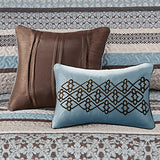Madison Park Princeton Reversible Quilted Bedspread Set, Solid Reverse Summer Breathable, Lightweight All Season Bedding Layer, Matching Shams, Bedspread King(120"x118"), Blue 5 Piece Madison Park