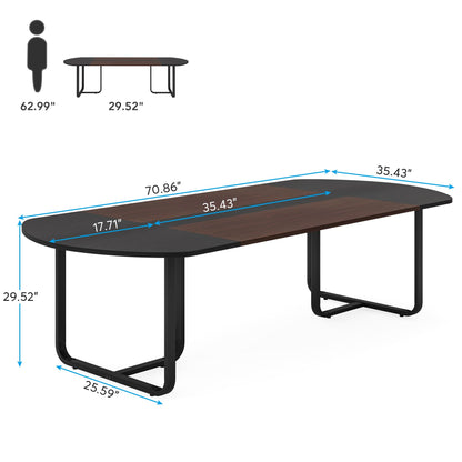 Tribesigns 6FT 70.86 Inches Oval Conference Table, Two-Tone Finish Curved Meeting Tables for Office, Large Business Training Seminar Table for 4-6 (Walnut+Black) - WoodArtSupply