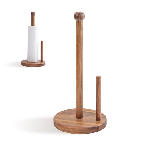 MornHalo 15" Acacia Wooden Paper Towel Holder, 6.7" Large Heavy Base Wooden Kitchen Roll Stand Organizer Free Standing, Rustic Farmhouse Paper Towel Holder Stand, Standing Paper Towel Roll Holders MornHalo