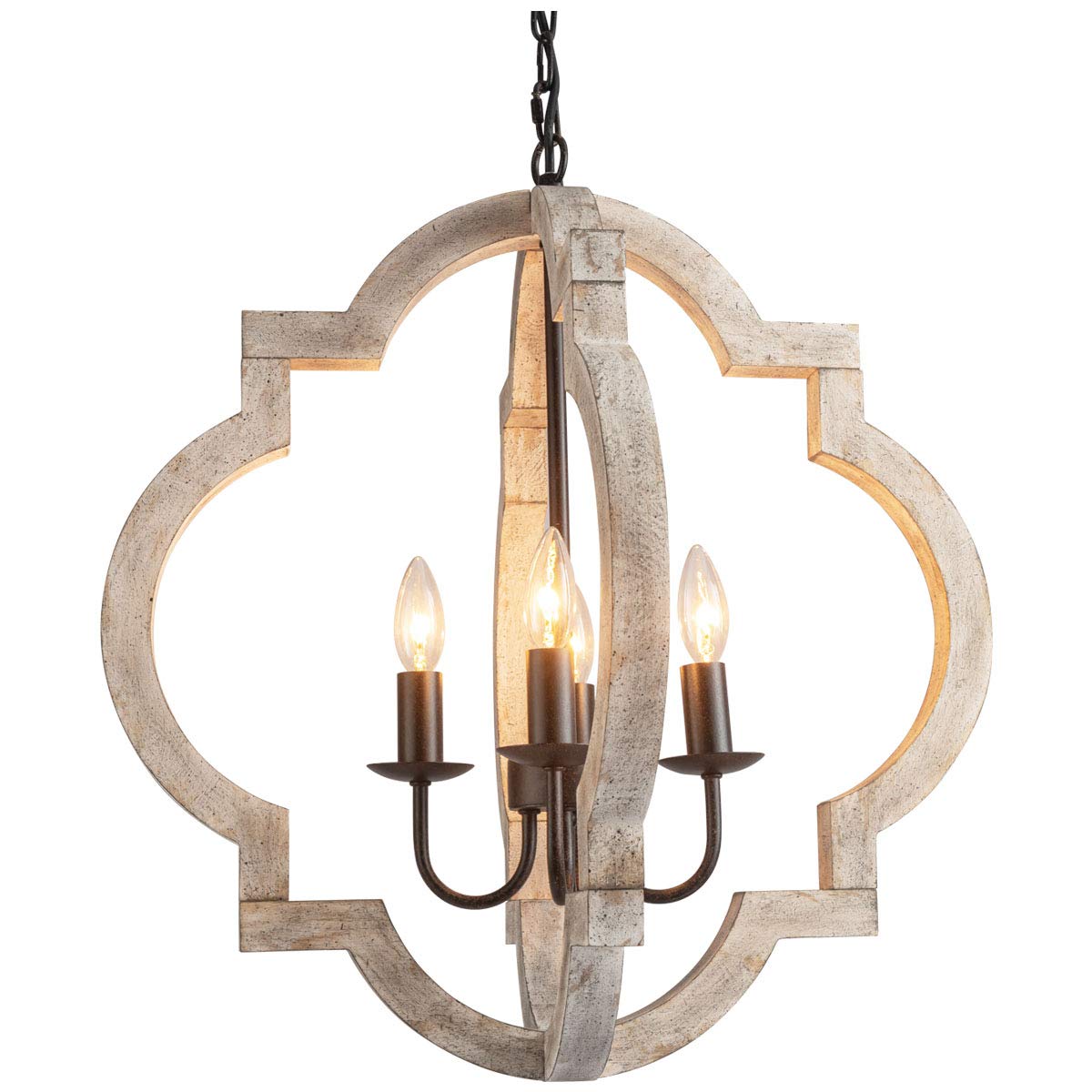 VILUXY Farmhouse Wood Chandelier Geometric Lantern Pendant Light 4-Light for Indoor Kitchen Island Dining Living Room Foyer - WoodArtSupply