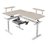 bilbil L Shaped Electric Standing Desk with Drawer, 62x47 Inches Adjustable Height Sit Stand Up Desk with Storage Shelf, Pale Pearwood Top/White Frame bilbil