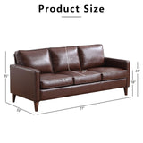 EBELLO 77” Mid Century Modern Sofa Couch, 3 Seater Faux Leather Couches for Living Room, Soft Padded Comfy Cushion, Small Sofa for Small Spaces, Bedroom, Apartment, Dark Brown EBELLO