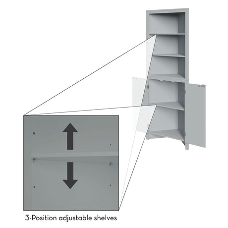 RiverRidge Madison Bathroom Corner Storage Cabinet with Open Shelves and Cupboard Tall Corner Storage Bathroom Furniture Dresser Curio Cabinet RiverRidge