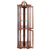 Royard Oaktree Lighted Curio Cabinet with Curved Top Finial, Wooden Corner Display Cabinet with Adjustable Tempered Glass Shelves, Retro Storage Cabinet with Mirrored Back & Tempered Glass Doors Royard Oaktree