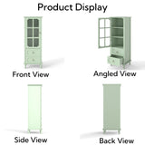 FRITHJILL Tall Display Cabinet with Glass Door, Kitchen Storage Buffet with 2 Drawers, Modern Farmhouse Curio Cabinet for Living Room, Dining Room, Entryway FRITHJILL