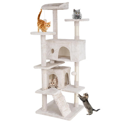 XXkseh Cat Tree 54 Inches Cat Tower for Indoor Cats Multi-Level Cat Condo with Litter Box Enclosure,Scratching Posts for Indoor Cats (Beige)…