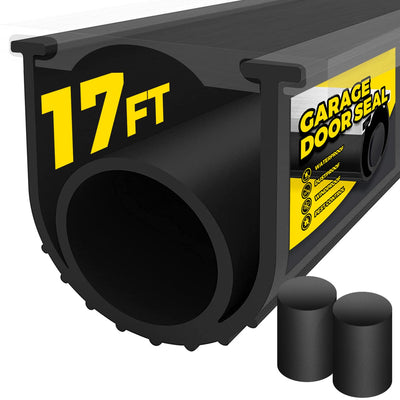 Holikme Garage Door Seals Bottom Rubber, Flexible Rubber Garage Door Seal, Garage Door Weather Stripping Kit Seal Strip Replacement, 5/16 Inch T-End, 4 1/8 Inch Width (17Ft, Black)