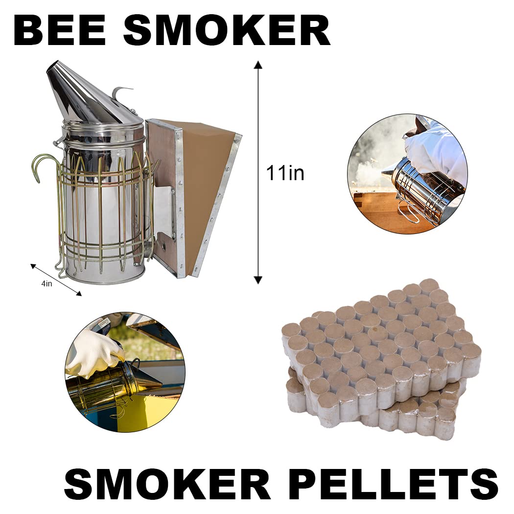 Beehive Starter Kit 8-Frame Bee Boxes and Frames Starter Kit Wax Coated Bee Hives and Supplies Starter Kit Including Beekeepig Tools Kit with Beekeeping Veil MayBee