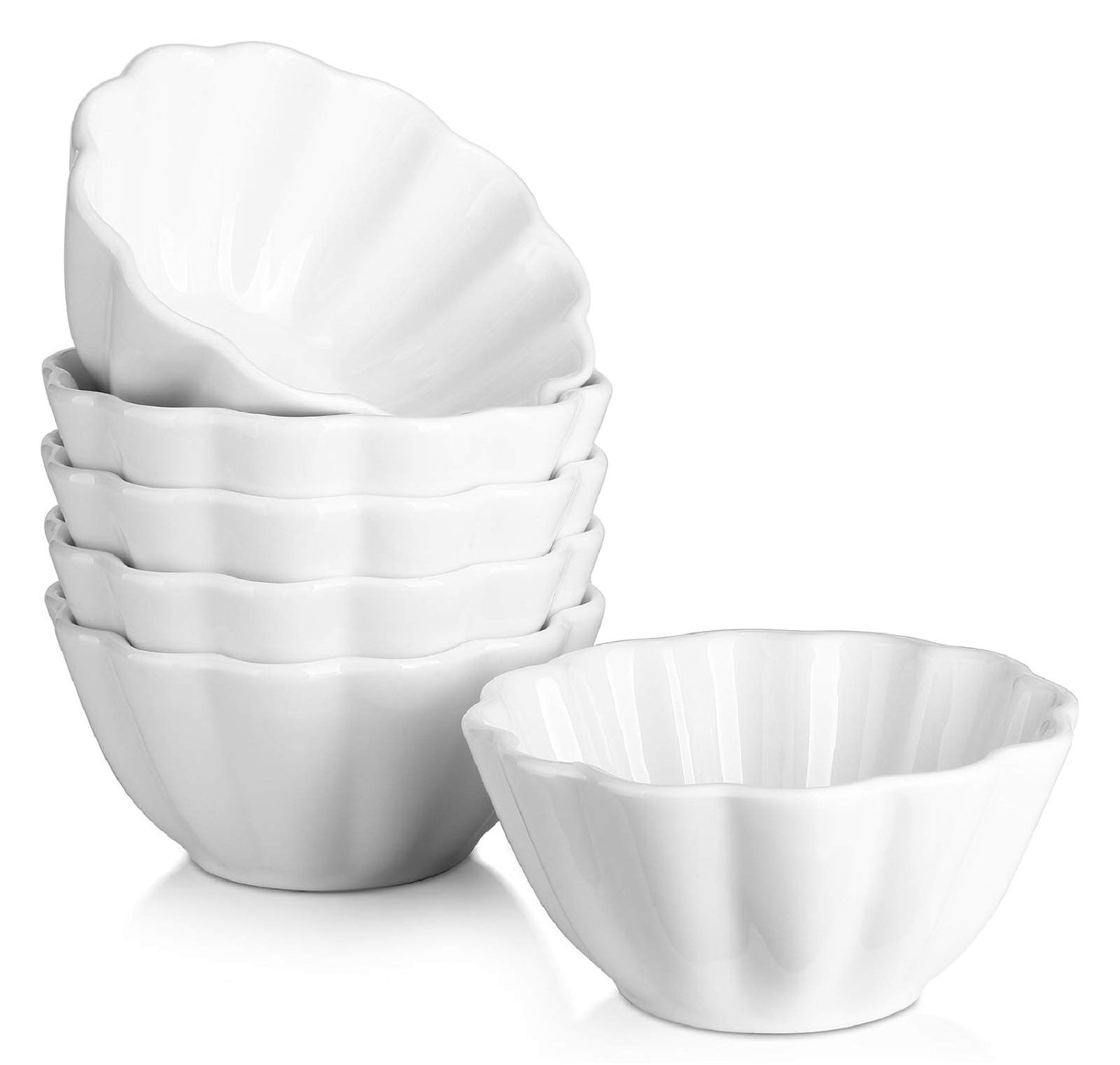 DOWAN Ramekins 4 oz, Creme Brulee Ramekins, Ramiken Oven Safe for Baking, Souffle Dishes Custard Cups, Porcelain Small Dipping Sauces Charcuterie Dessert Bowls, Ceramic Pudding Cups, Set of 6, White