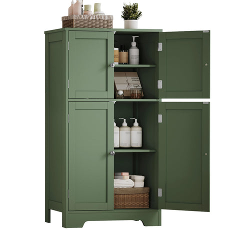 TEENFON Bathroom Floor Storage Cabinet, Freestanding Bathroom Cabinet with 4 Doors & 2 Adjustable Shelves, Cupboard, Floor Cabinets for Living Room, Entryway, Office, Forest Green TEENFON