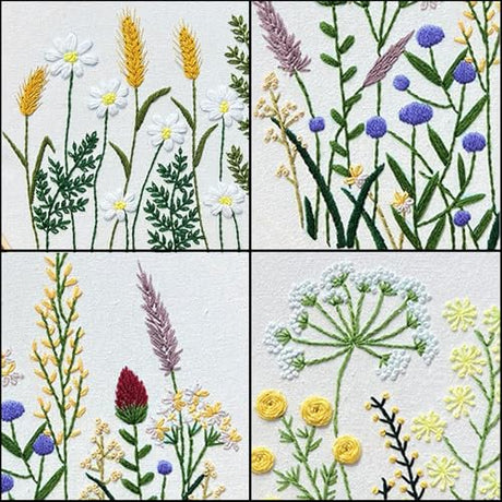 CHIYOSING Embroidery Kit for Beginners Adults, 3 Floral Pattern to Learn Over 30 Different Stitches,Includes Step-By-Step Instructions,Sharp Scissors and 2 Exquisite Hairpins and Multiple Accessories CHIYOSING
