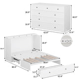 LIVAUVEAD Queen Murphy Bed with Storage & Charging Station, Murphy Cabinet with Foldable Panel, Noisy Free, for Guest Bedroom, Living Room, Office, Distressed White LIVAUVEAD