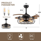 DuMaiWay 36" Caged Ceiling Fan with Lights, Industrial Retro Ceiling Fans with Remote Controller Vintage Style for Farmhouse/Living Room/Bedroom/Restaurant 5 Lights 4 Fan Blades Black DuMaiWay