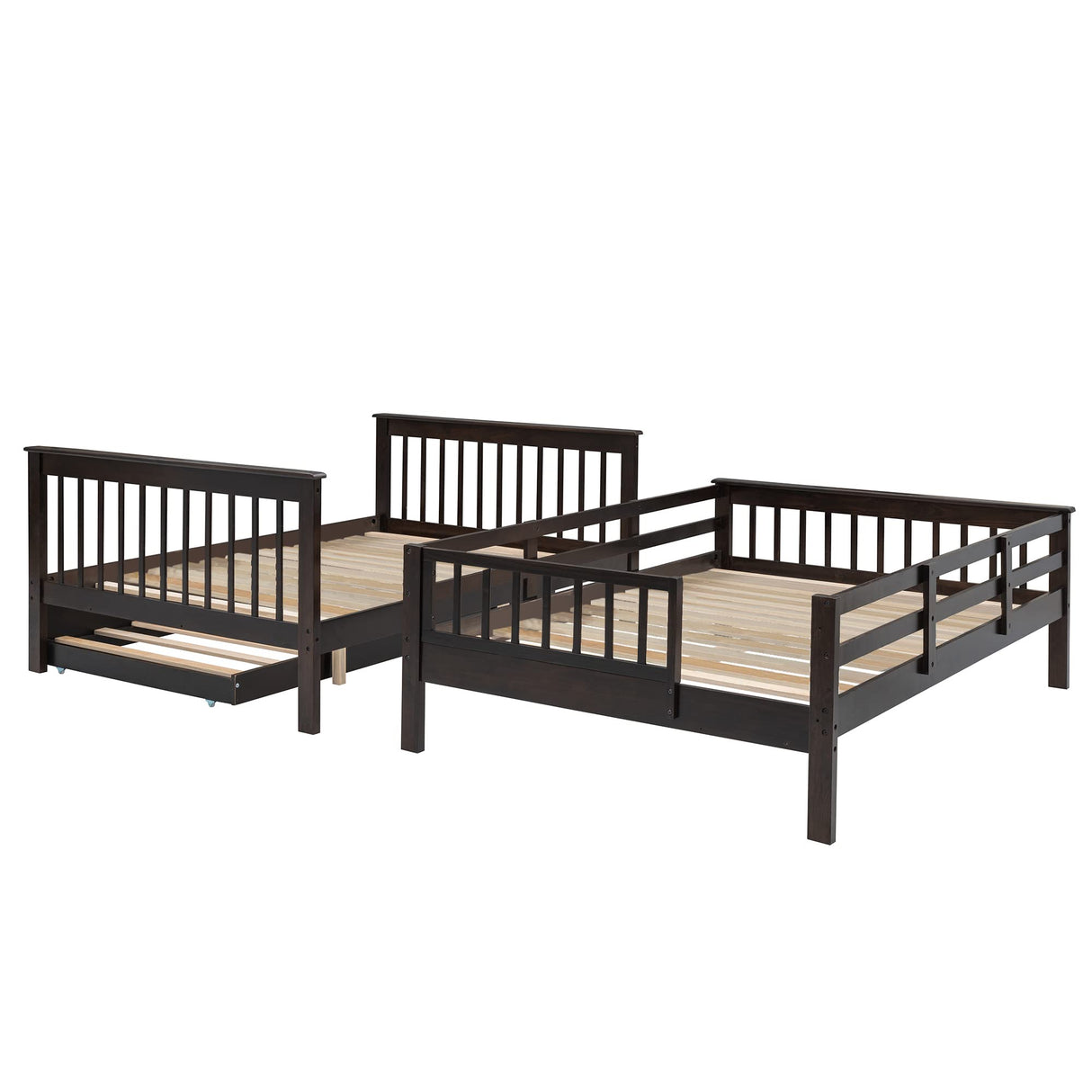 Harper & Bright Designs Full Over Full Bunk Bed with Trundle & Stairs, Wooden Full Size Bunk Bed Frame with Storage,for Kids Teens Adults(Espresso,Full Over Full) Harper & Bright Designs