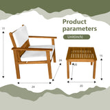 PayLessHere 3 Pieces Acacia Wood Patio Bistro Set with Water Resistant Cushions and Coffee Table for Backyard Garden Patio Furniture Outdoor Table Chair Set Outdoor Wood Chat Chairs Set PayLessHere