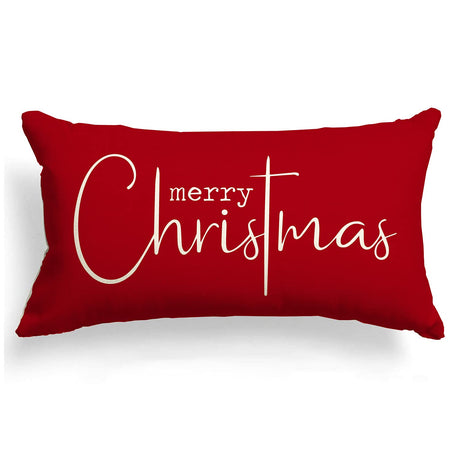 Allorry Christmas Pillow Covers Merry Christmas Throw Pillow Decorative Christmas Red Cotton Cloth Linen Cloth Pillow Cover Sofa Cover Decorative Rectangle Length 12X20 inches Allorry