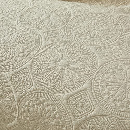 Brandream Luxury Quilt Bedding Set Queen Size Quilt Set Cotton Beige 3 Piece Medallion Matelasse Coverlet Set Brandream