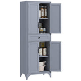 HOMCOM 67" Tall Freestanding Kitchen Pantry Cabinet, 4-Door Storage Cabinet with Drawer and Adjustable Shelves for Dining Room, Gray HOMCOM