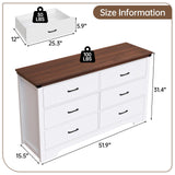 Farmhouse 6 drawer dresser for bedroom, 51" Wide chest of drawers, Wood white dresser with Metal Handle and Anti-Tipping Device, Storage Dressers Organizer for Bedroom, Living Room, Hallway, White Airynee