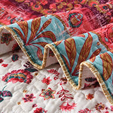 Boho Style Queen Quilt Set Reversible Bohemian Floral Strip Quilt Beddding Set, Soft and Lightweight Bedspread for All Season, Full Size Bed Coverlet with 2 Matching Pillow Shams (3 Pieces) HORIMOTE HOME