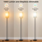 Ambimall Floor Lamps for Living Room & Remote Control, 9W Stepless Dimmable Bulb, Foot Switch, 64'' Tall Standing Lamp, Beige Lampshade(Black) Ambimall