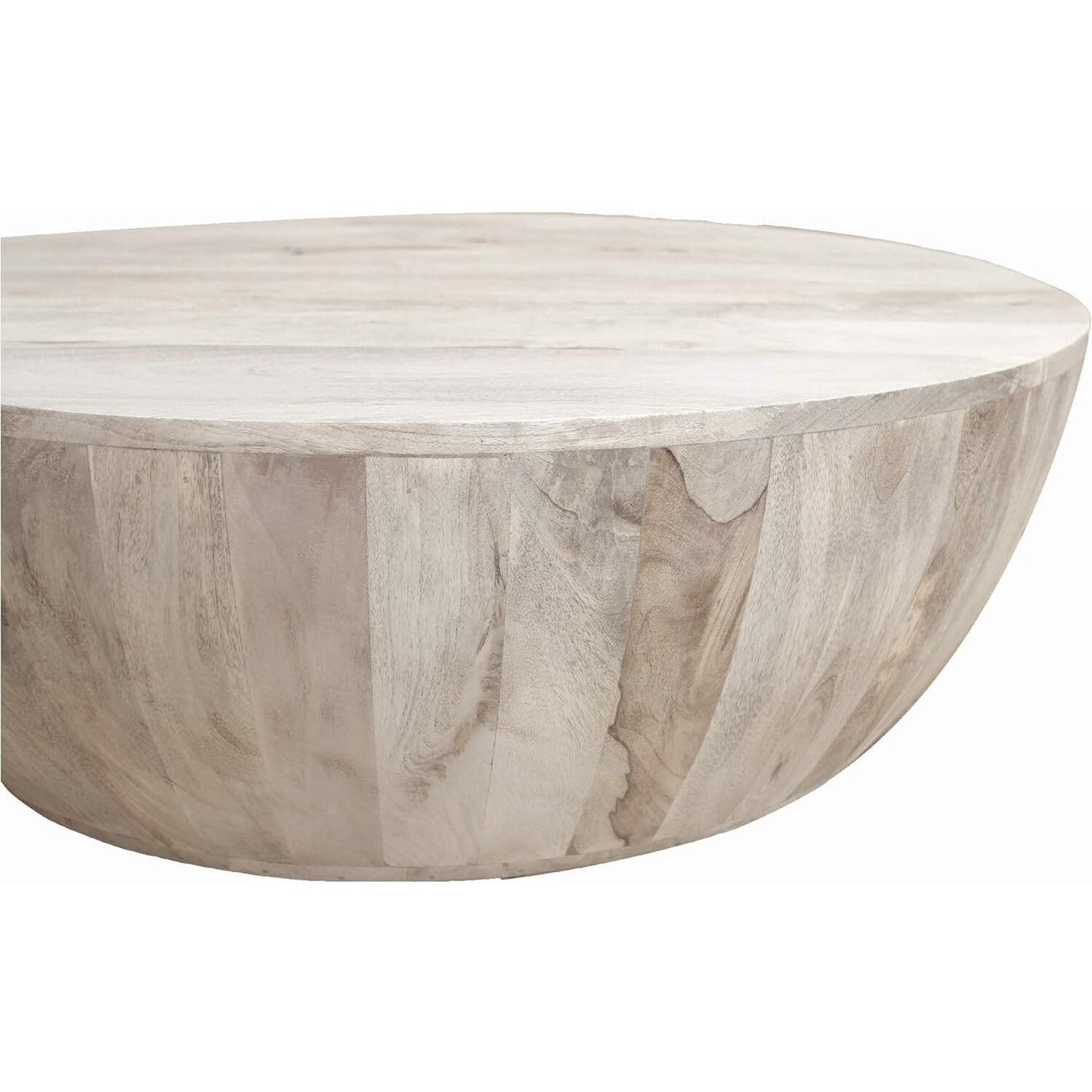 Maykoosh Vintage Vogue 36 Inch Round Mango Wood Coffee Table, Subtle Grains, Distressed White - WoodArtSupply