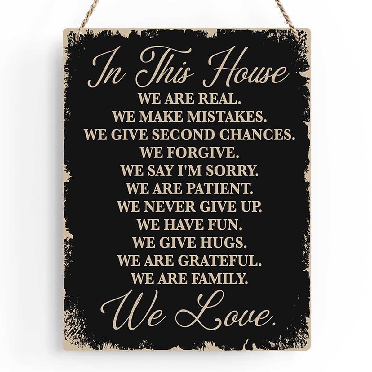 In This House Wooden Hanging Sign, House Rules Signs, Farmhouse Living Room Home Decor Wall Art, Inspirational Family Quote, Scripture Wooden Hanging Sign for Farmhouse Home Wall Art Decoration BELLOWDEER