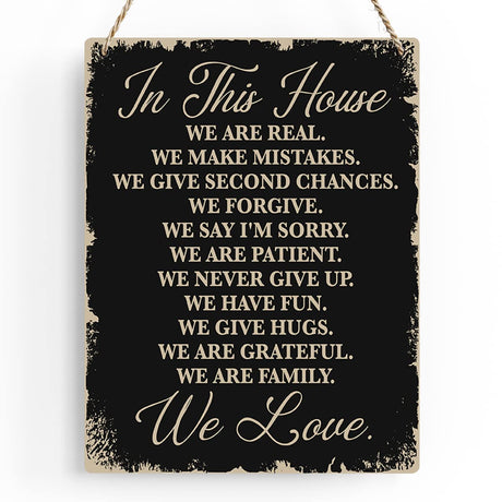 In This House Wooden Hanging Sign, House Rules Signs, Farmhouse Living Room Home Decor Wall Art, Inspirational Family Quote, Scripture Wooden Hanging Sign for Farmhouse Home Wall Art Decoration BELLOWDEER