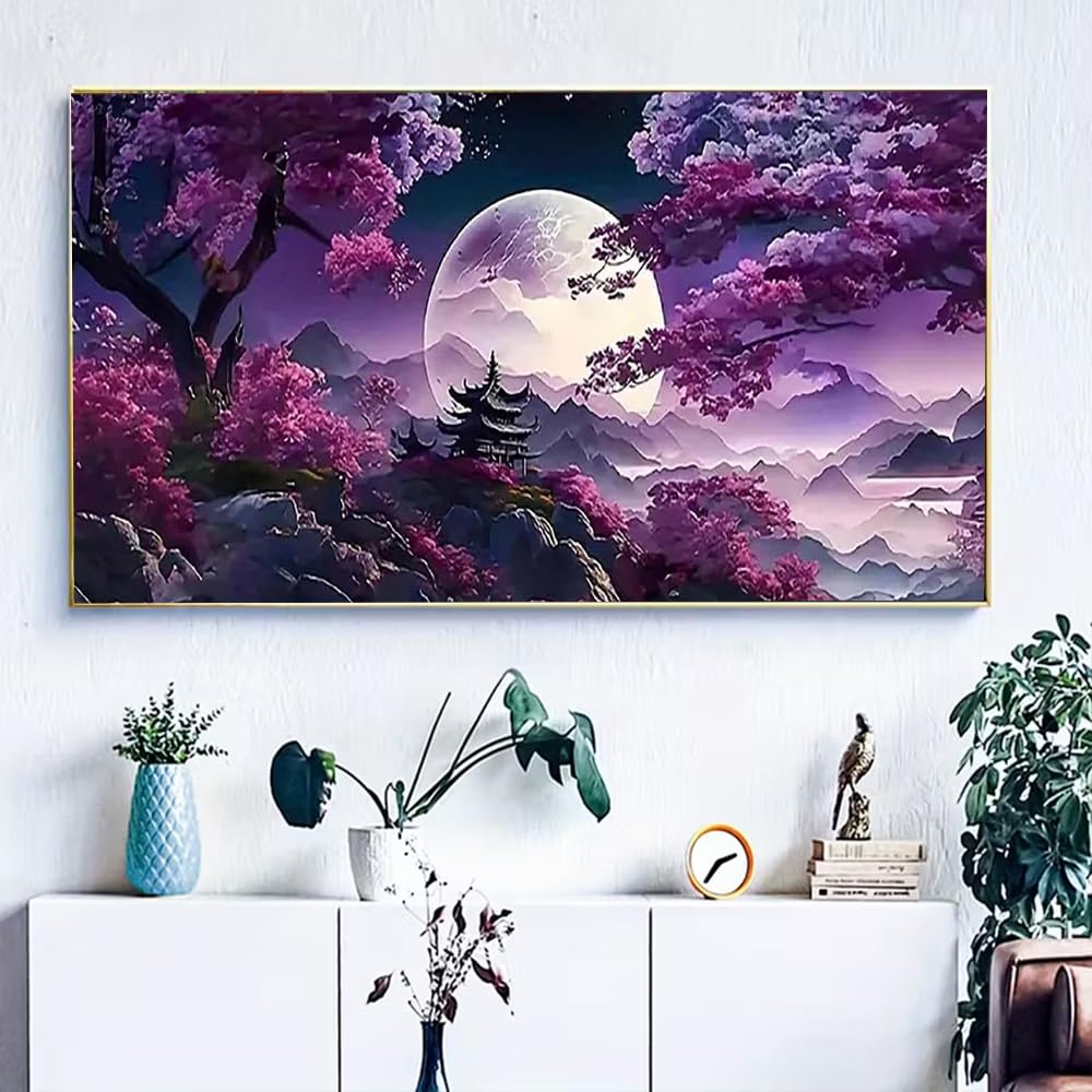 BOHADIY 5D Large Diamond Art Painting,Moon Diamond Painting Kits for Adults,DIY Full Drill Mountain Crystal Rhinestone Arts and Crafts,Tree Gem Art Painting with Diamond Home Wall Decor27.5 X 15.7inch BOHADIY